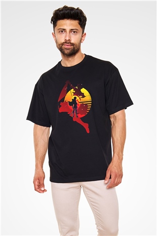 Attack On Titan Baskılı Unisex Siyah Oversize Tişört - Tshirt