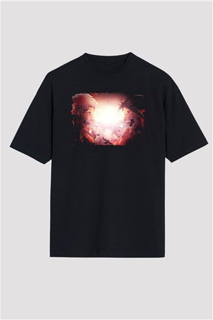 Attack On Titan Baskılı Unisex Siyah Oversize Tişört - Tshirt