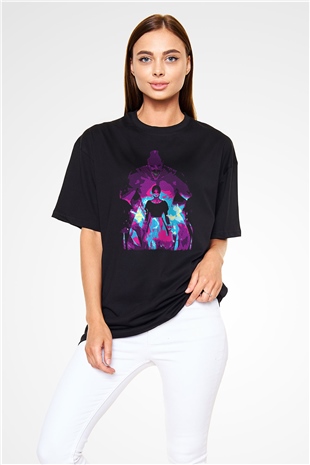 Attack On Titan Baskılı Unisex Siyah Oversize Tişört - Tshirt