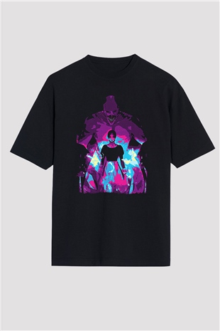 Attack On Titan Baskılı Unisex Siyah Oversize Tişört - Tshirt
