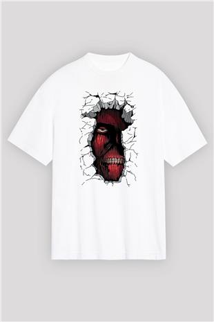 Attack On Titan Baskılı Unisex Siyah Oversize Tişört - Tshirt