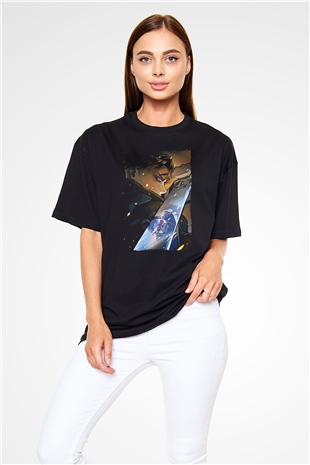 Attack On Titan Baskılı Unisex Siyah Oversize Tişört - Tshirt