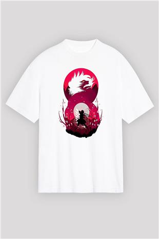 Attack On Titan Baskılı Unisex Siyah Oversize Tişört - Tshirt