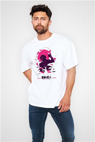 Attack On Titan Baskılı Unisex Siyah Oversize Tişört - Tshirt