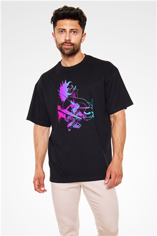 Attack On Titan Baskılı Unisex Siyah Oversize Tişört - Tshirt
