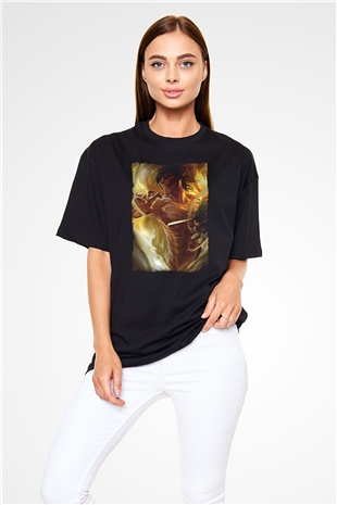 Attack On Titan Baskılı Unisex Siyah Oversize Tişört - Tshirt