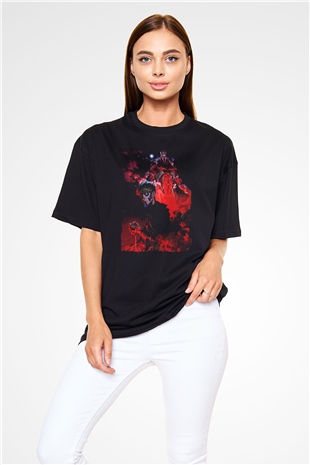 Attack On Titan Baskılı Unisex Siyah Oversize Tişört - Tshirt