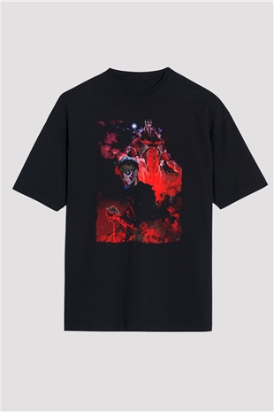 Attack On Titan Baskılı Unisex Siyah Oversize Tişört - Tshirt