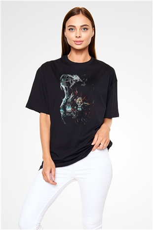 Attack On Titan Baskılı Unisex Siyah Oversize Tişört - Tshirt