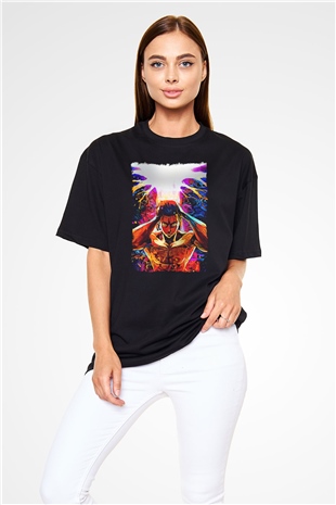 Attack On Titan Baskılı Unisex Siyah Oversize Tişört - Tshirt