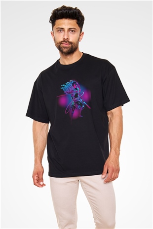 Attack On Titan Baskılı Unisex Siyah Oversize Tişört - Tshirt