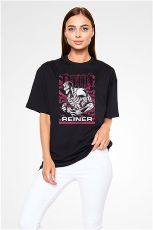 Attack On Titan Baskılı Unisex Siyah Oversize Tişört - Tshirt
