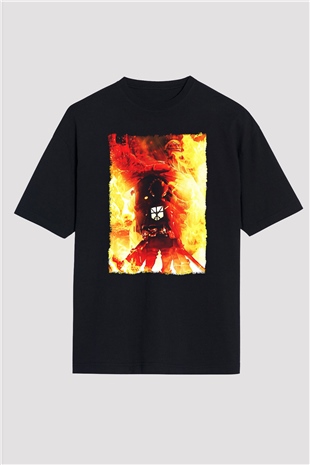 Attack On Titan Baskılı Unisex Siyah Oversize Tişört - Tshirt