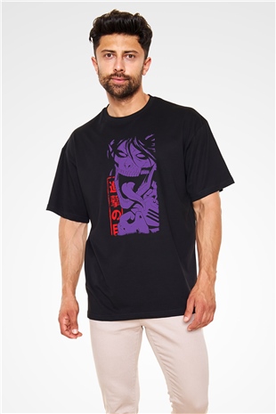 Attack On Titan Baskılı Unisex Siyah Oversize Tişört - Tshirt