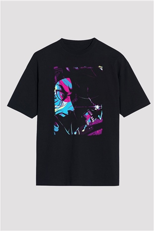 Attack On Titan Baskılı Unisex Siyah Oversize Tişört - Tshirt