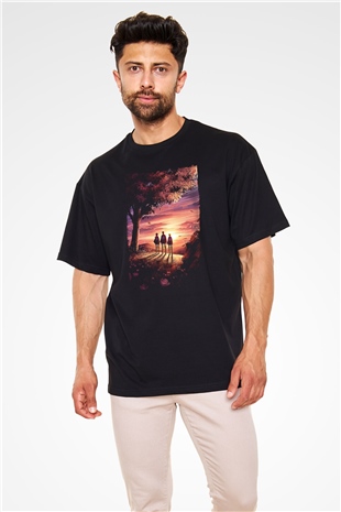 Attack On Titan Baskılı Unisex Siyah Oversize Tişört - Tshirt
