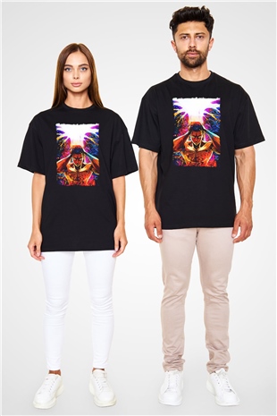 Attack On Titan Baskılı Unisex Siyah Oversize Tişört - Tshirt