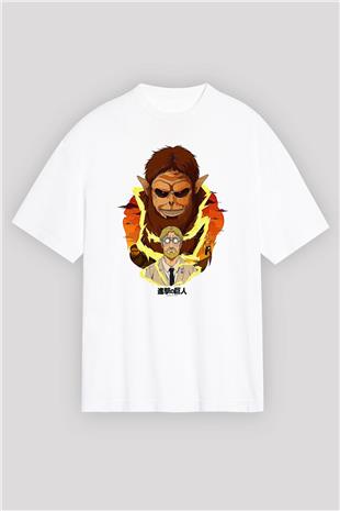 Attack On Titan Baskılı Unisex Siyah Oversize Tişört - Tshirt
