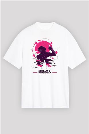 Attack On Titan Baskılı Unisex Siyah Oversize Tişört - Tshirt