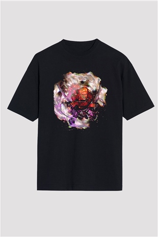 Attack On Titan Baskılı Unisex Siyah Oversize Tişört - Tshirt