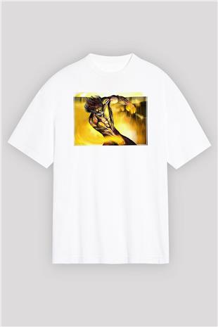 Attack On Titan Baskılı Unisex Siyah Oversize Tişört - Tshirt