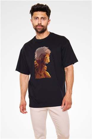 Attack On Titan Baskılı Unisex Siyah Oversize Tişört - Tshirt