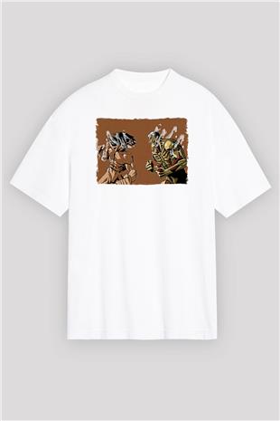 Attack On Titan Baskılı Unisex Siyah Oversize Tişört - Tshirt