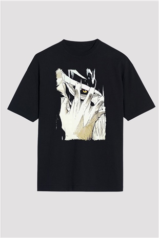 Attack On Titan Baskılı Unisex Siyah Oversize Tişört - Tshirt