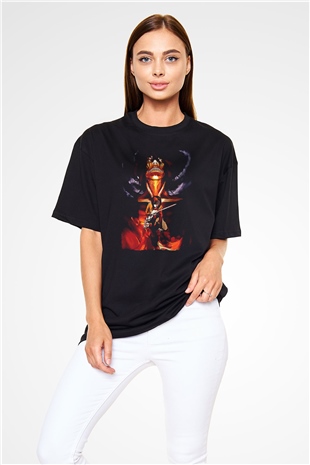 Attack On Titan Baskılı Unisex Siyah Oversize Tişört - Tshirt