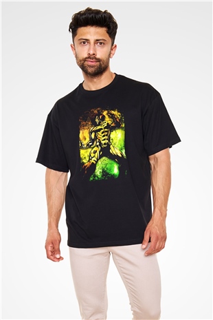 Attack On Titan Baskılı Unisex Siyah Oversize Tişört - Tshirt