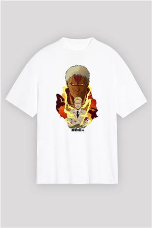 Attack On Titan Baskılı Unisex Siyah Oversize Tişört - Tshirt