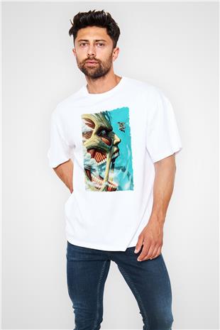 Attack On Titan Baskılı Unisex Siyah Oversize Tişört - Tshirt