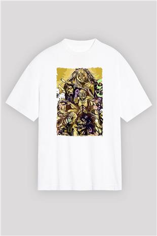 Attack On Titan Baskılı Unisex Siyah Oversize Tişört - Tshirt