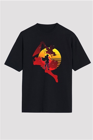 Attack On Titan Baskılı Unisex Siyah Oversize Tişört - Tshirt