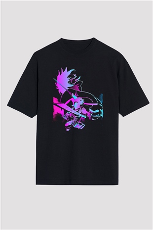 Attack On Titan Baskılı Unisex Siyah Oversize Tişört - Tshirt