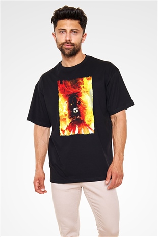 Attack On Titan Baskılı Unisex Siyah Oversize Tişört - Tshirt
