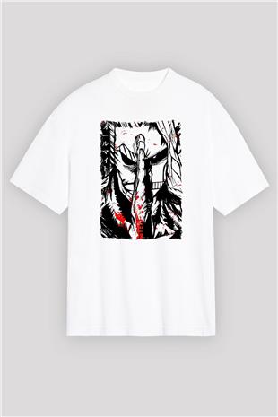 Attack On Titan Baskılı Unisex Siyah Oversize Tişört - Tshirt