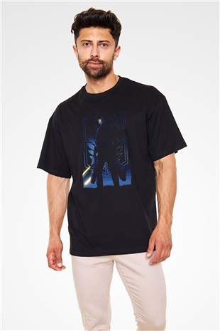 Attack On Titan Baskılı Unisex Siyah Oversize Tişört - Tshirt