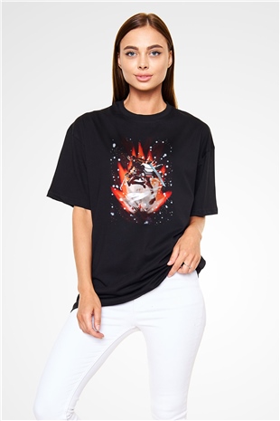 Attack On Titan Baskılı Unisex Siyah Oversize Tişört - Tshirt