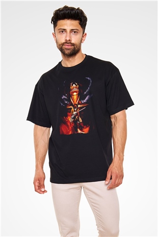 Attack On Titan Baskılı Unisex Siyah Oversize Tişört - Tshirt