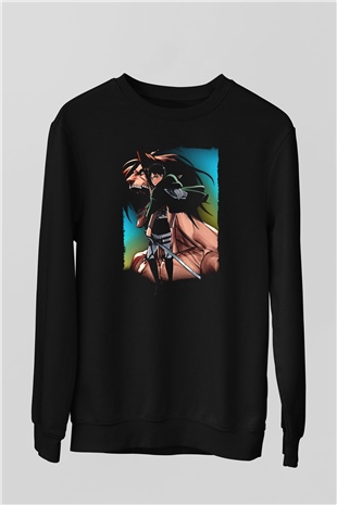 Attack On Titan Baskılı Unisex Siyah Sweatshirt