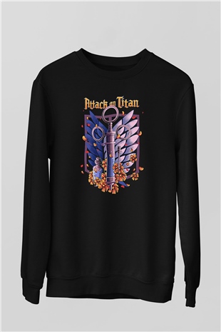 Attack On Titan Baskılı Unisex Siyah Sweatshirt