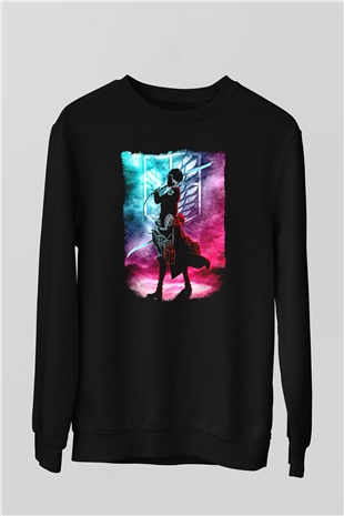 Attack On Titan Baskılı Unisex Siyah Sweatshirt