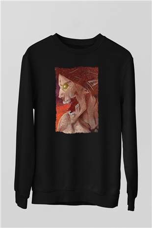 Attack On Titan Baskılı Unisex Siyah Sweatshirt