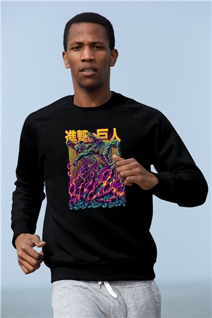 Attack On Titan Baskılı Unisex Siyah Sweatshirt
