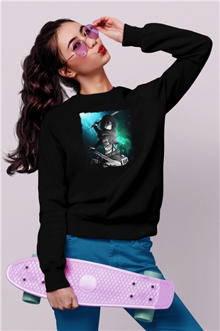 Attack On Titan Baskılı Unisex Siyah Sweatshirt