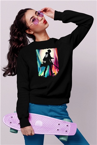 Attack On Titan Baskılı Unisex Siyah Sweatshirt