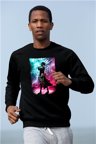 Attack On Titan Baskılı Unisex Siyah Sweatshirt
