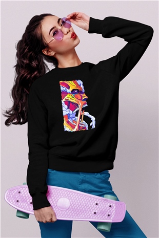 Attack On Titan Baskılı Unisex Siyah Sweatshirt