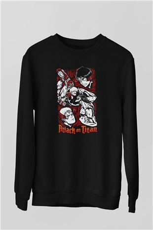 Attack On Titan Baskılı Unisex Siyah Sweatshirt